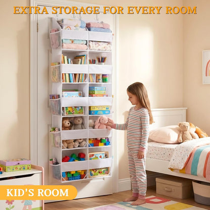 Over the Door Organizer, 5-Tier Extra Large Storage with 10 Pockets and PVC Label Pouches, 80 lbs Capacity Hanging Closet Organizer, Beige