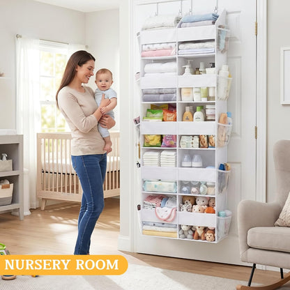 Over the Door Organizer, 5-Tier Extra Large Storage with 10 Pockets and PVC Label Pouches, 80 lbs Capacity Hanging Closet Organizer, Beige