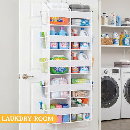 Over the Door Organizer, 5-Tier Extra Large Storage with 10 Pockets and PVC Label Pouches, 80 lbs Capacity Hanging Closet Organizer, Beige