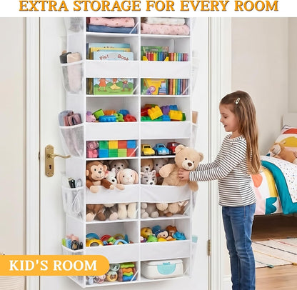 Over the Door Organizer, 5-Tier Extra Large Storage with 10 Pockets and PVC Label Pouches, 80 lbs Capacity Hanging Closet Organizer, Beige