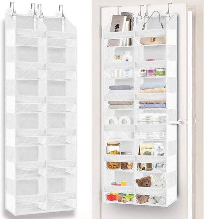 Over the Door Organizer, 5-Tier Extra Large Storage with 10 Pockets and PVC Label Pouches, 80 lbs Capacity Hanging Closet Organizer, Beige