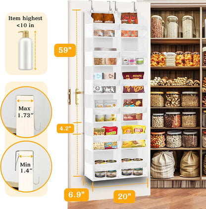 Over the Door Organizer, 5-Tier Extra Large Storage with 10 Pockets and PVC Label Pouches, 80 lbs Capacity Hanging Closet Organizer, Beige