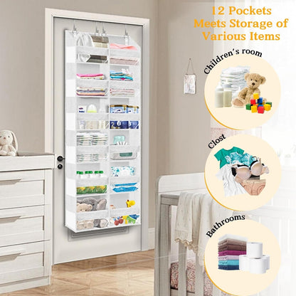 Over the Door Organizer, 5-Tier Extra Large Storage with 10 Pockets and PVC Label Pouches, 80 lbs Capacity Hanging Closet Organizer, Beige