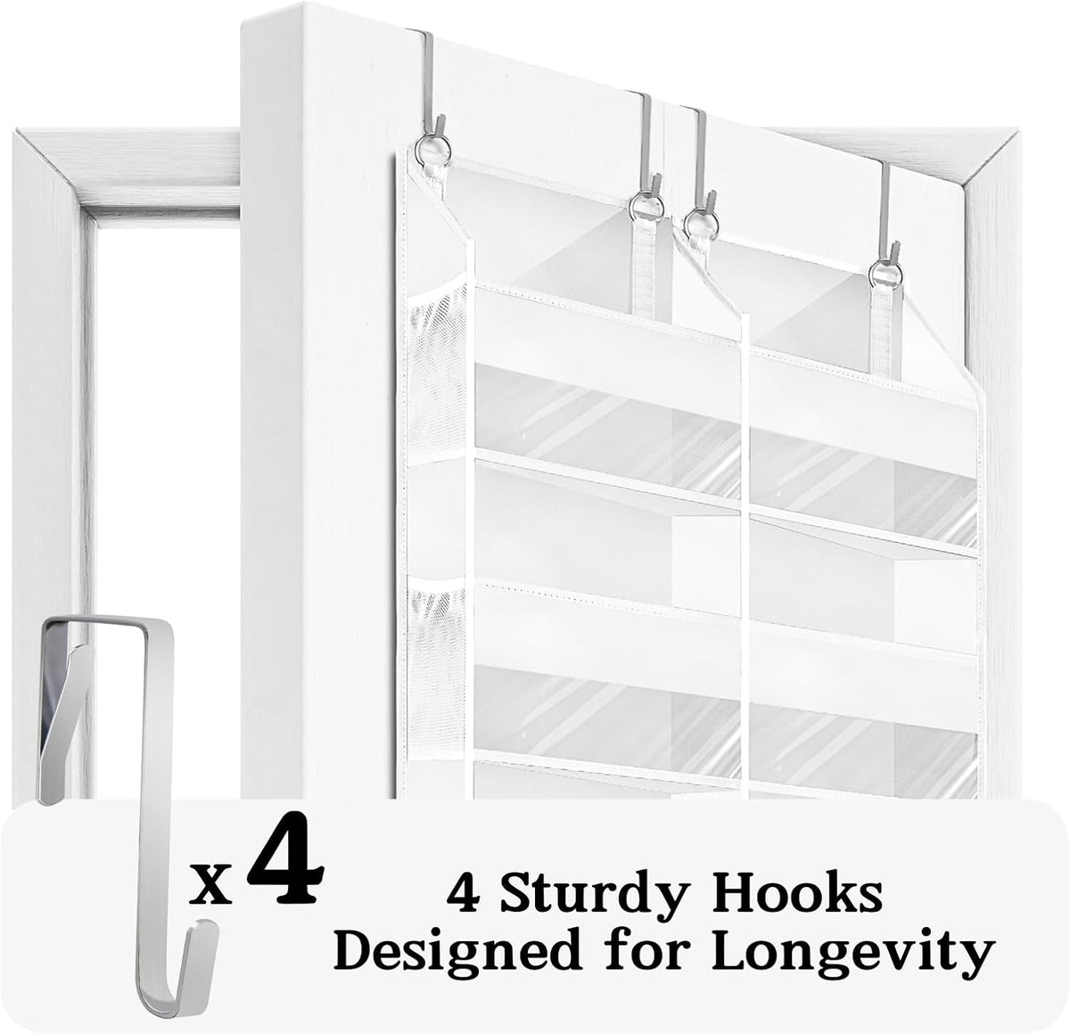 Over the Door Organizer, 5-Tier Extra Large Storage with 10 Pockets and PVC Label Pouches, 80 lbs Capacity Hanging Closet Organizer, Beige