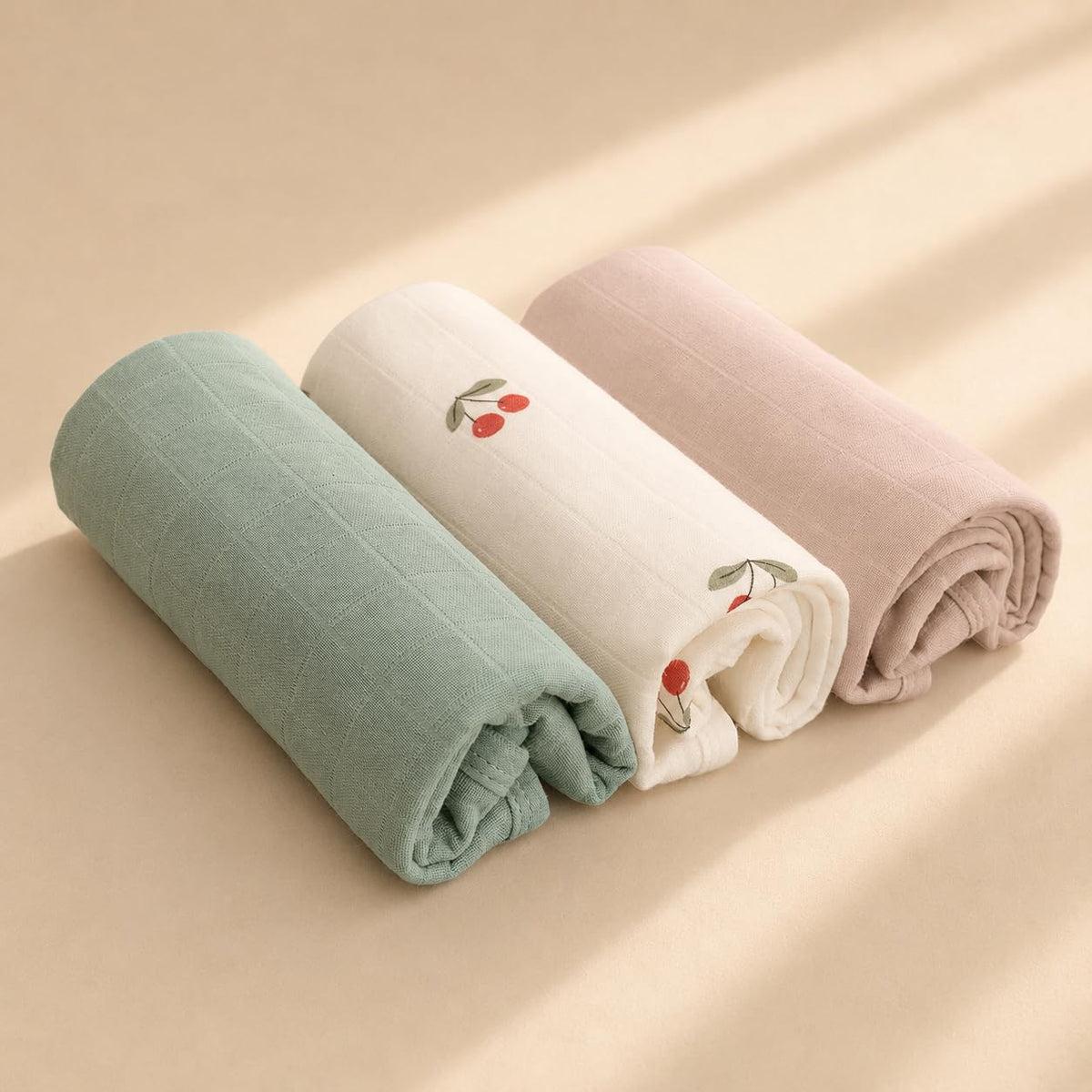 Miaoberry Organic Portable Muslin Changing Pad Liner – Waterproof Reusable Baby Diaper Changing Pad Cover for Travel, Cherry, Pink and Sage, 3 Pack