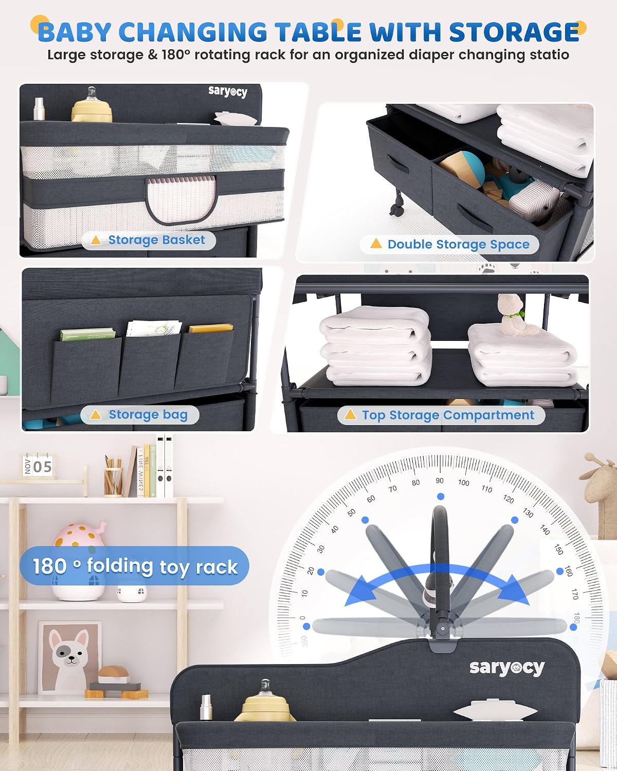 Baby Changing Table, Mobile Folding Diaper Changing Station