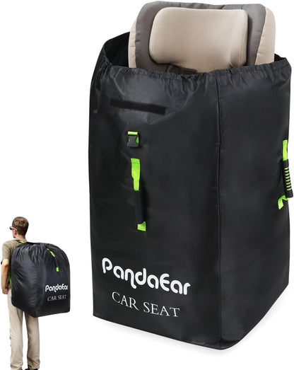 Car Seat Travel Bag Backpack for Airplane, Water-Resistant Car Seat Cover with Shoulder Strap for Infant Convertible Seats & Booster Seat, Black