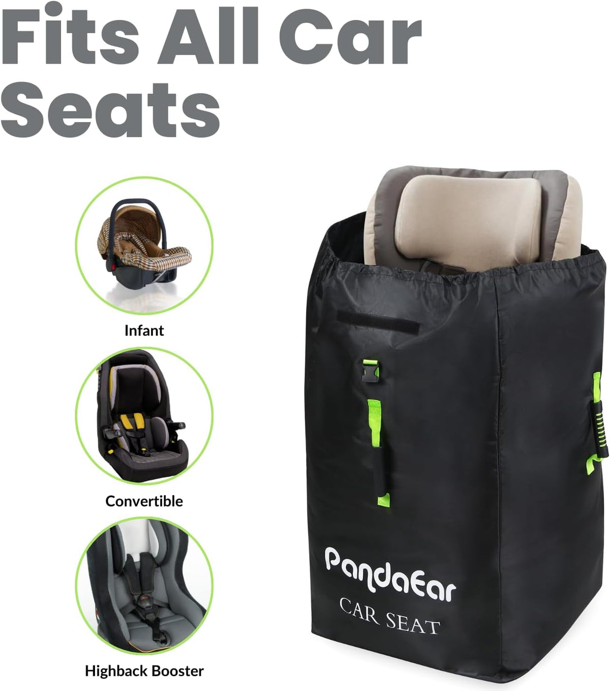 Car Seat Travel Bag Backpack for Airplane, Water-Resistant Car Seat Cover with Shoulder Strap for Infant Convertible Seats & Booster Seat, Black