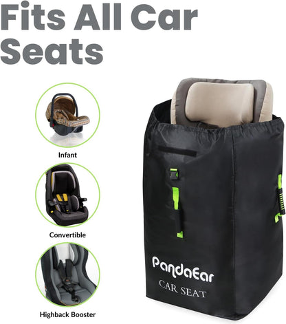 Car Seat Travel Bag Backpack for Airplane, Water-Resistant Car Seat Cover with Shoulder Strap for Infant Convertible Seats & Booster Seat, Black