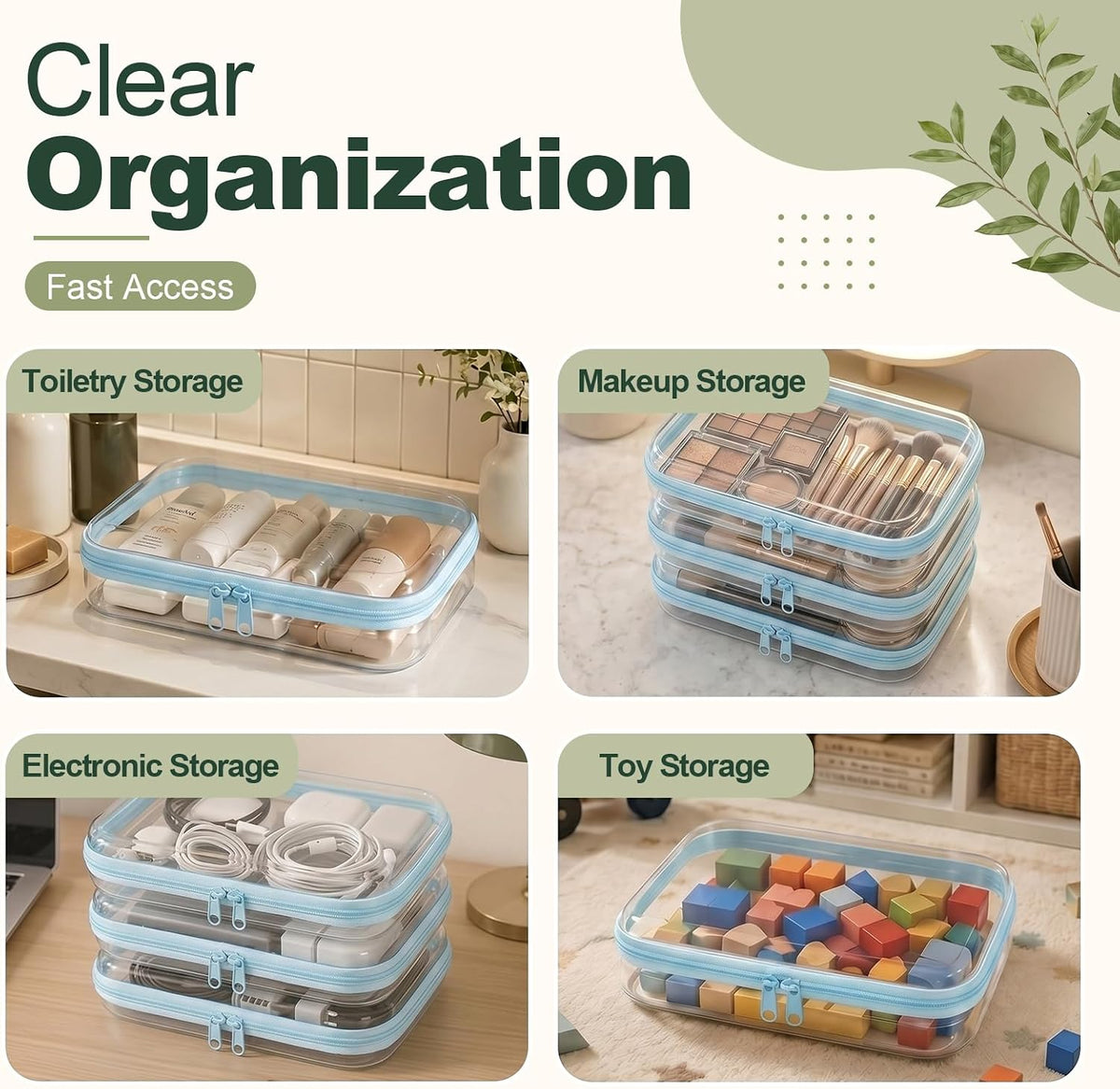Clear Hard Shell Zipper Cases,Zipper Pouches, 2L+2M+2S Blue