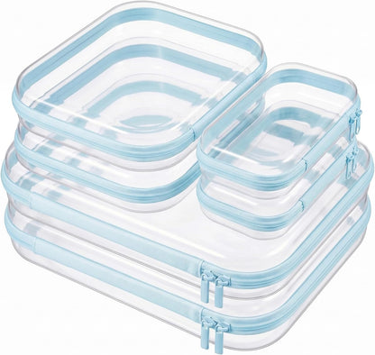Clear Hard Shell Zipper Cases,Zipper Pouches, 2L+2M+2S Blue