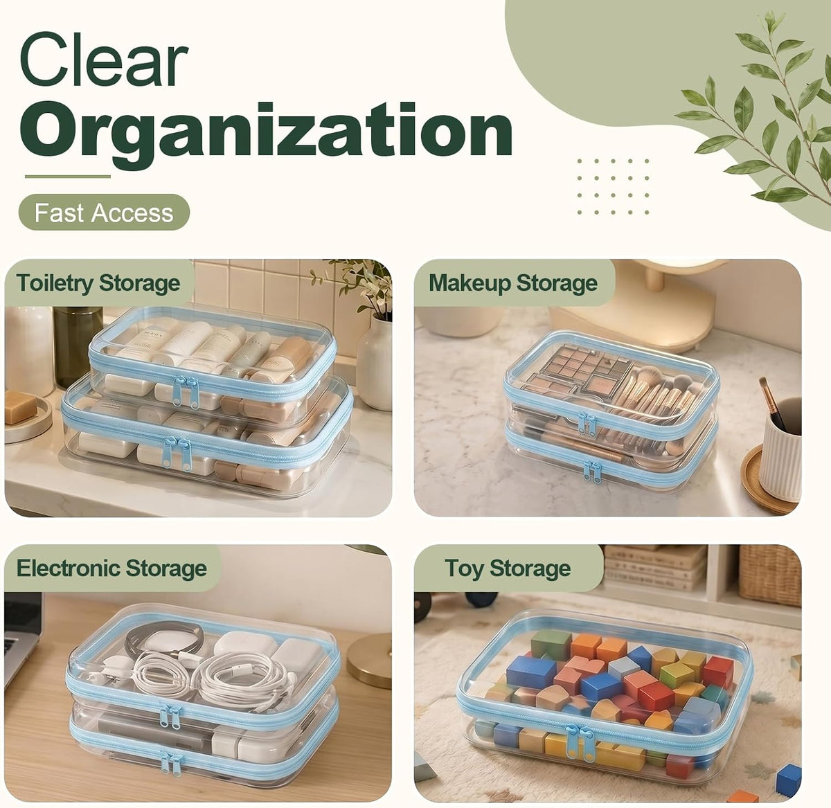 Clear Hard Shell Zipper Cases,Zipper Pouches, 2L+2M+2S Blue