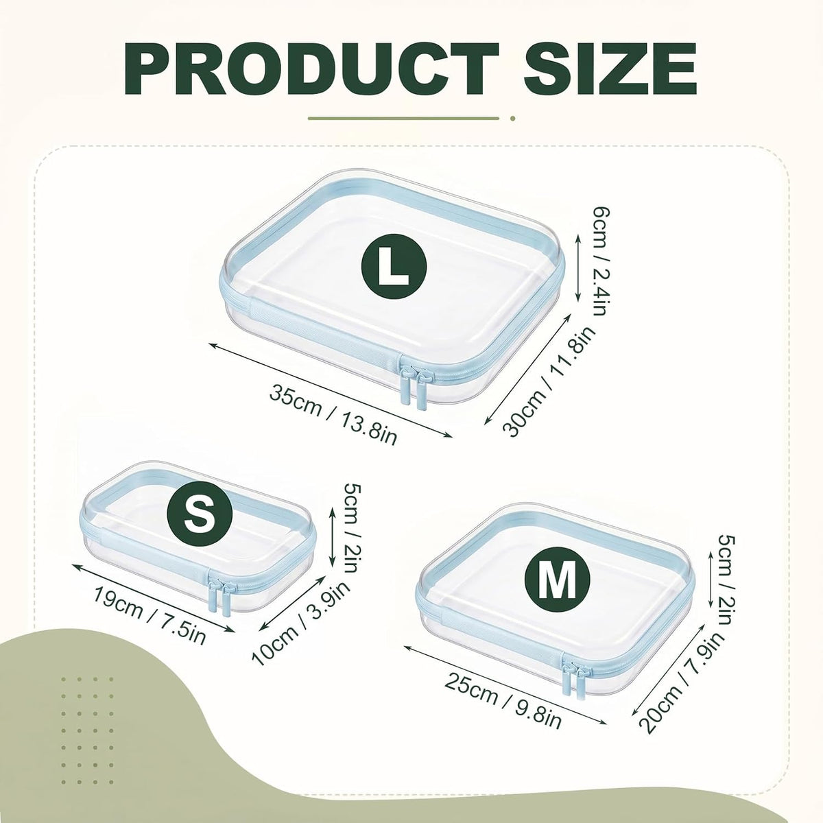 Clear Hard Shell Zipper Cases,Zipper Pouches, 2L+2M+2S Blue