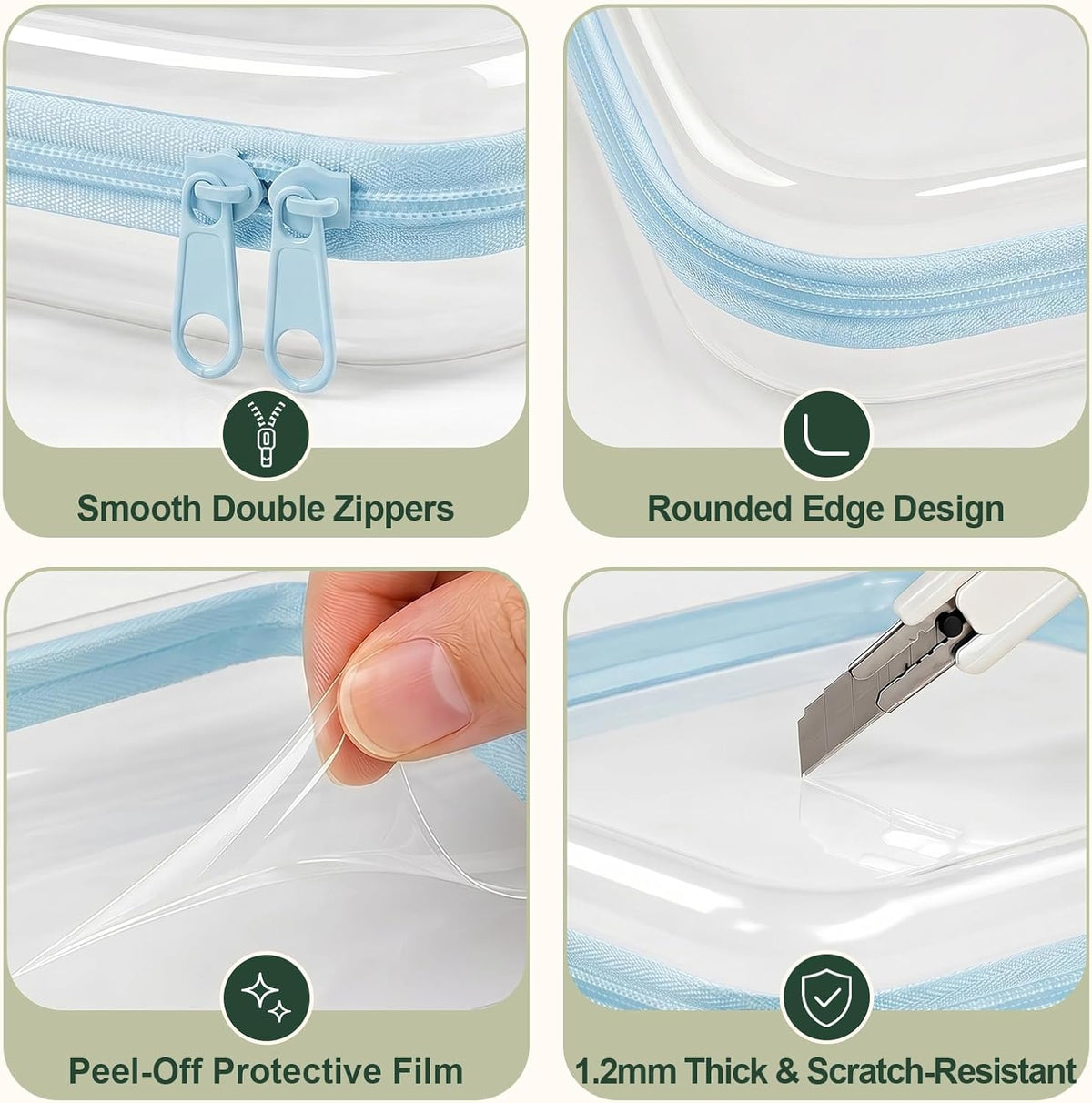 Clear Hard Shell Zipper Cases,Zipper Pouches, 2L+2M+2S Blue