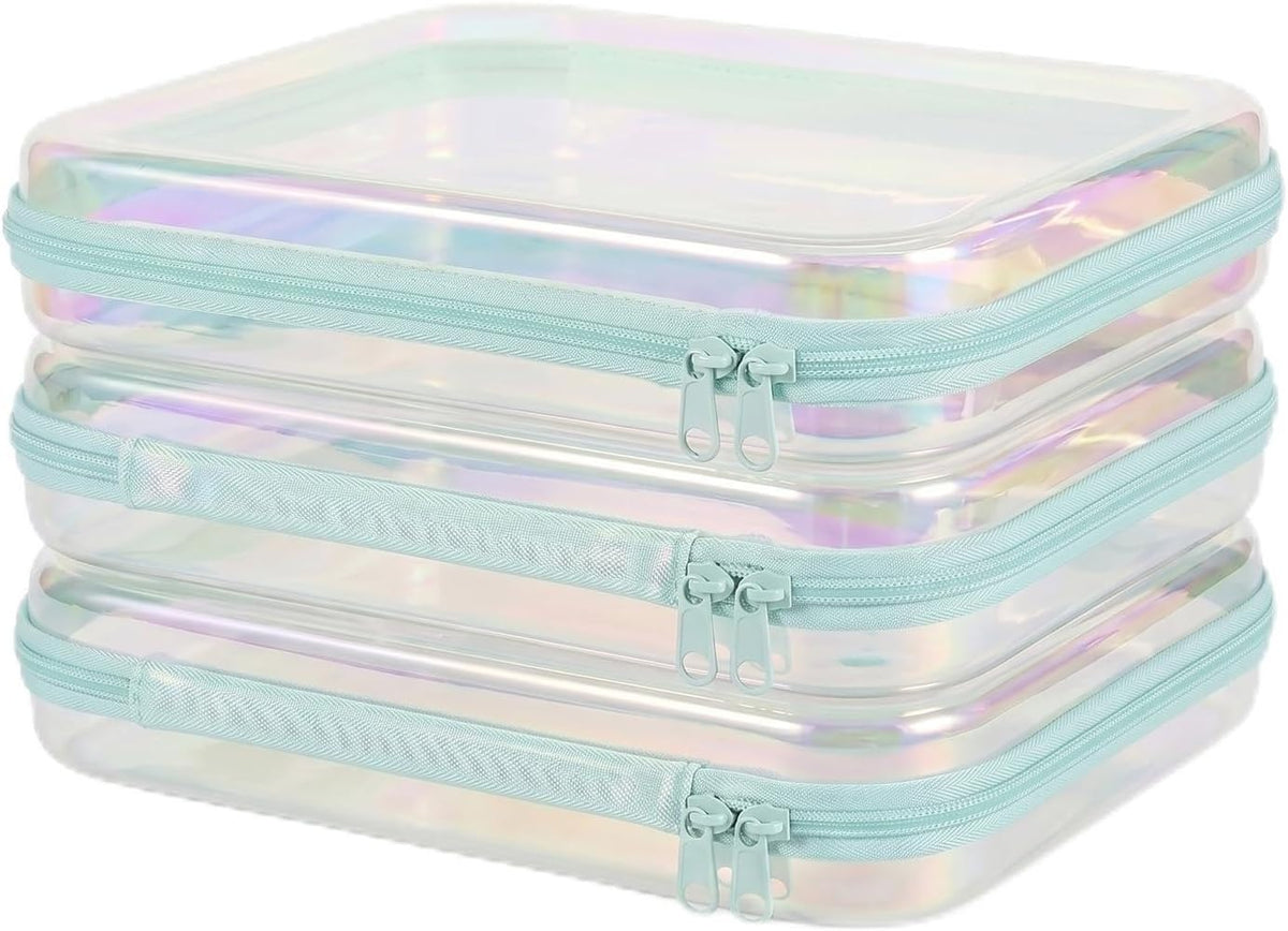 Clear Hard Shell Zipper Cases,Zipper Pouches, 2L+2M+2S Blue