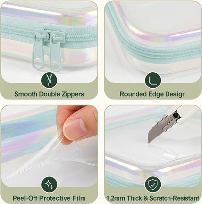 Clear Hard Shell Zipper Cases,Zipper Pouches, 2L+2M+2S Blue
