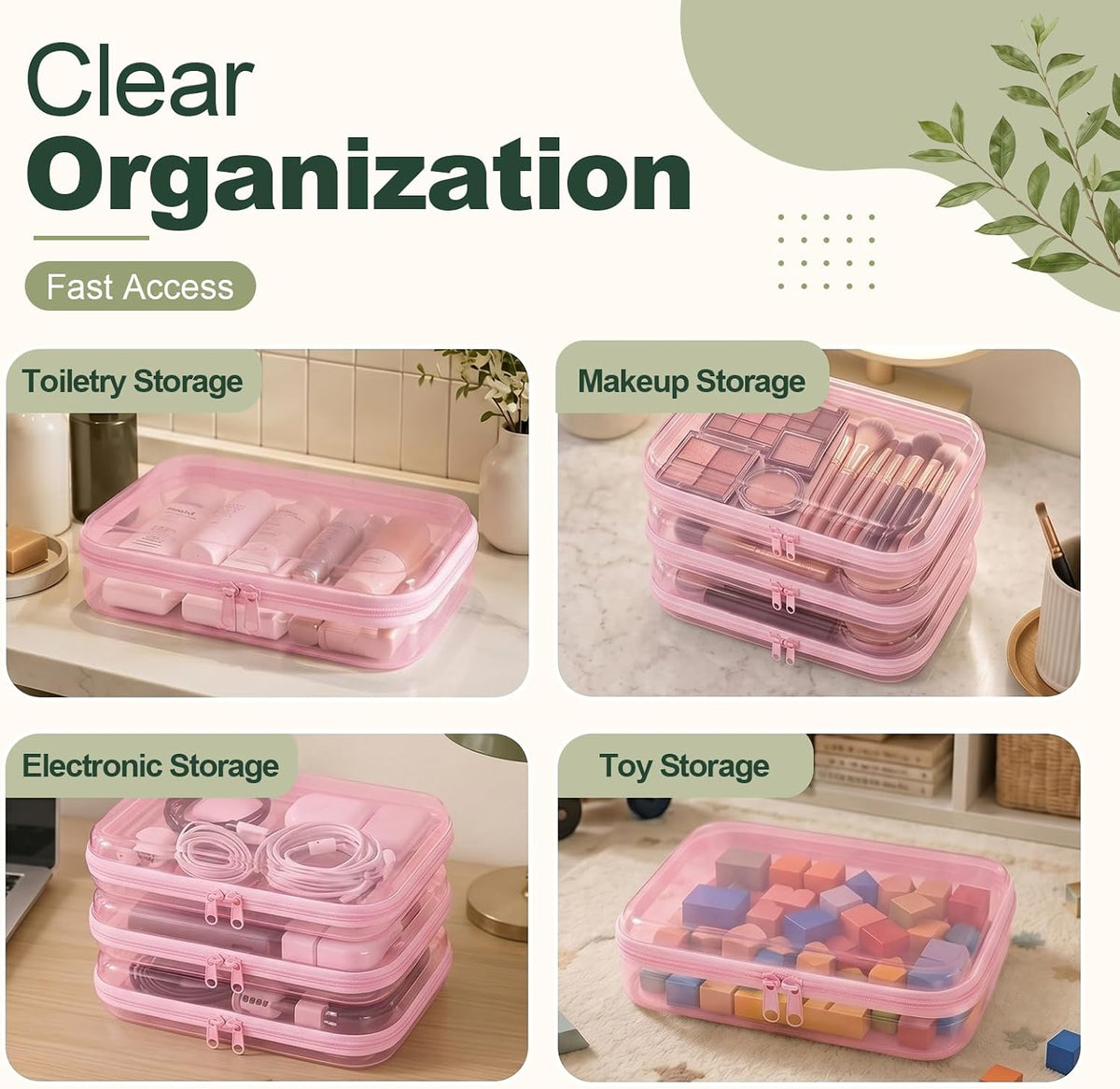 Clear Hard Shell Zipper Cases,Zipper Pouches, 2L+2M+2S Blue