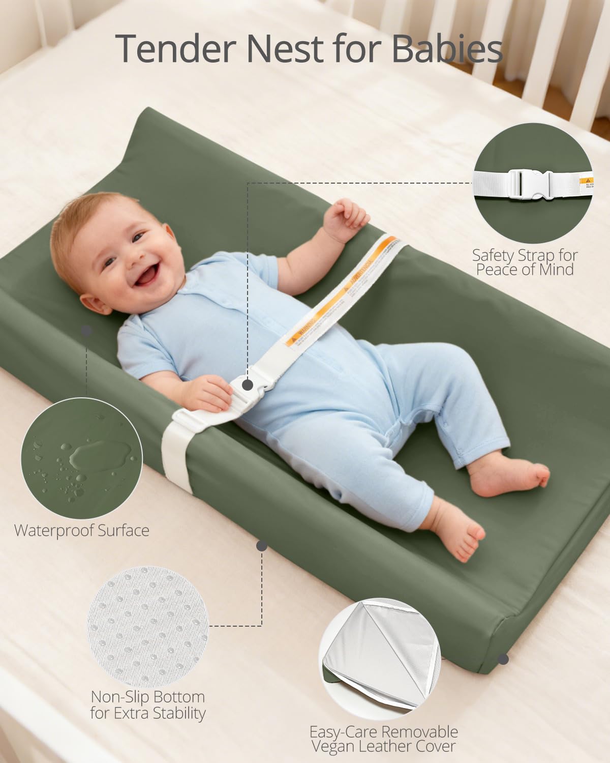 Waterproof Changing Pads Vegan Leather Wipeable Changing Table Pad