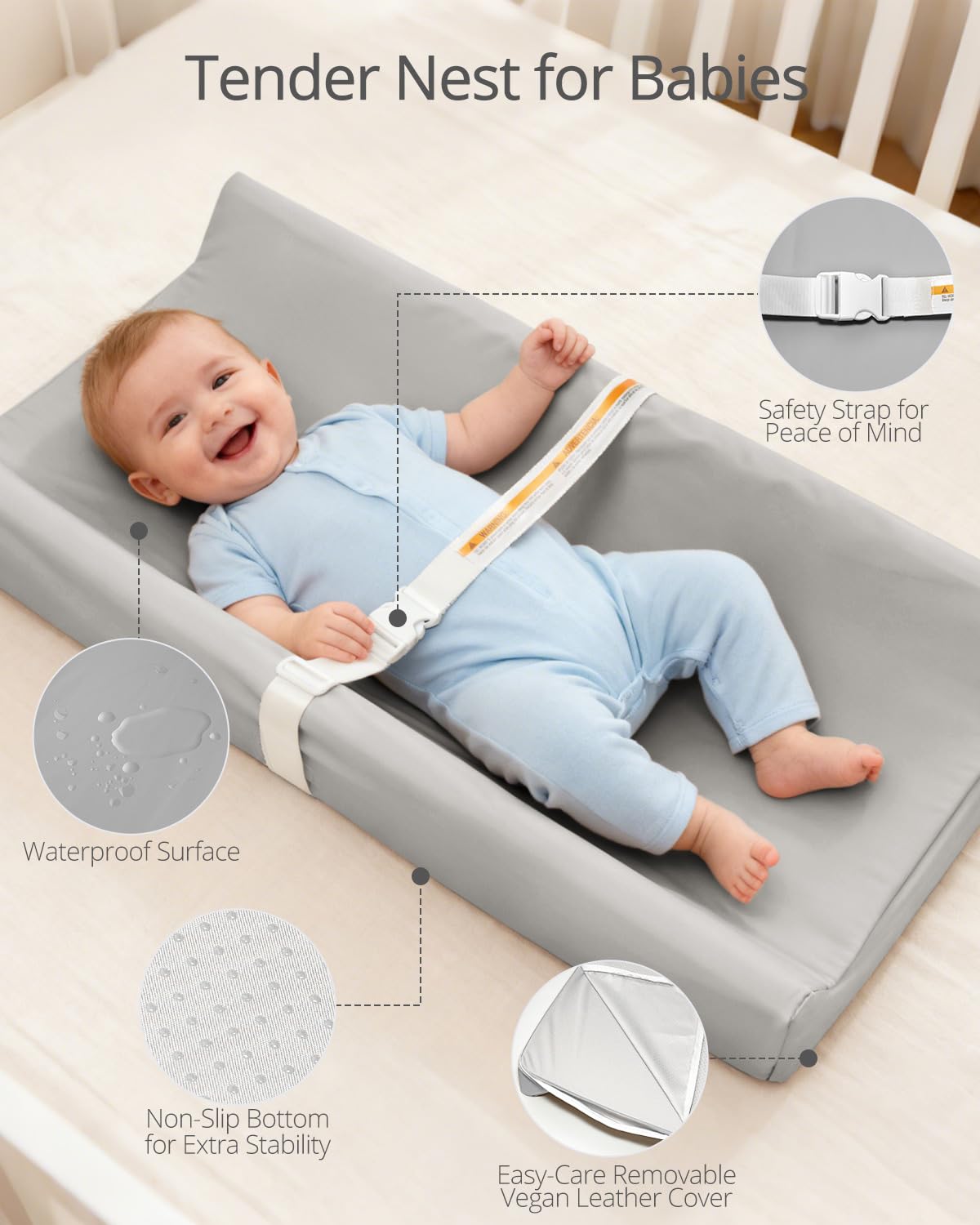 Waterproof Changing Pads Vegan Leather Wipeable Changing Table Pad