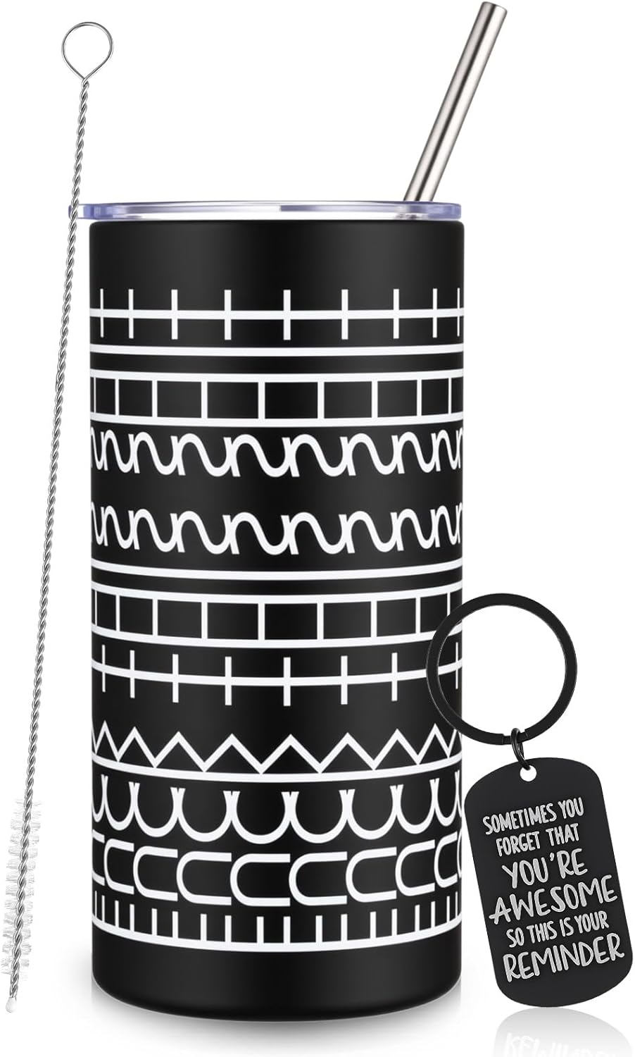 16 oz Funny Message Tumbler with Motivational Keychain Insulated Stainless Steel Coffee Travel Mug Cup with Lid and Straw White Elephant Gag Gift for Office Coworkers Besties (White)