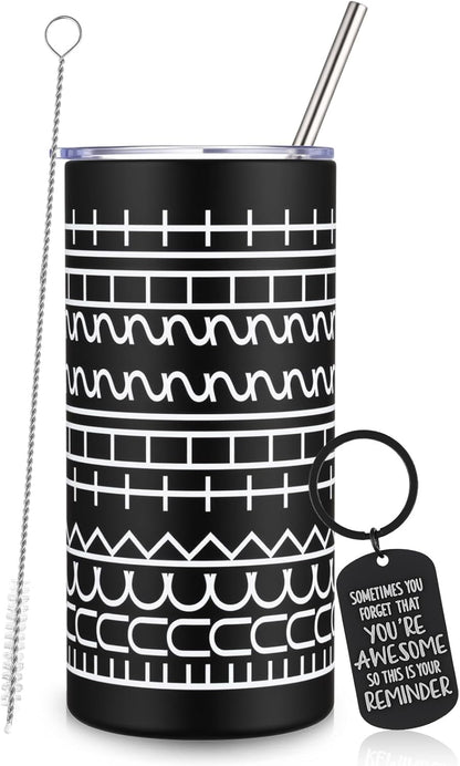 16 oz Funny Message Tumbler with Motivational Keychain Insulated Stainless Steel Coffee Travel Mug Cup with Lid and Straw White Elephant Gag Gift for Office Coworkers Besties (White)