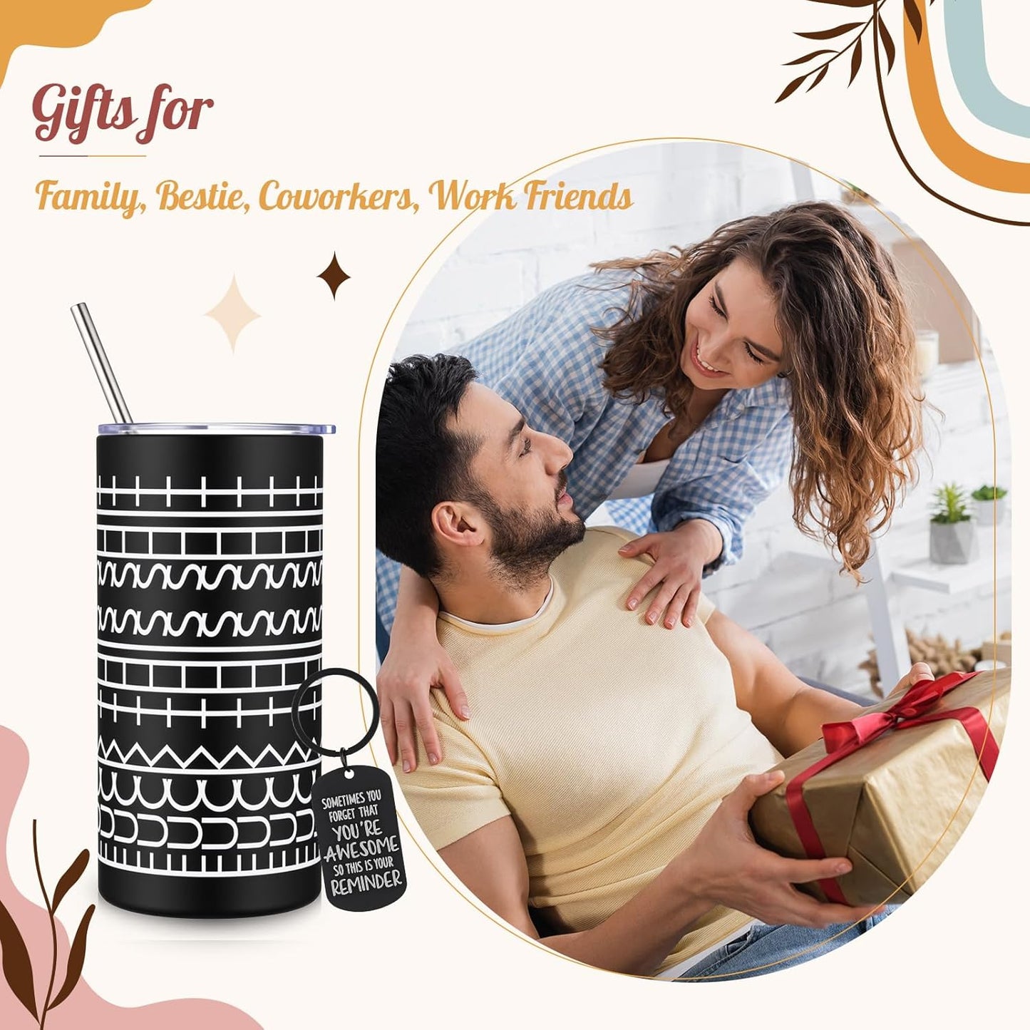 16 oz Funny Message Tumbler with Motivational Keychain Insulated Stainless Steel Coffee Travel Mug Cup with Lid and Straw White Elephant Gag Gift for Office Coworkers Besties (White)