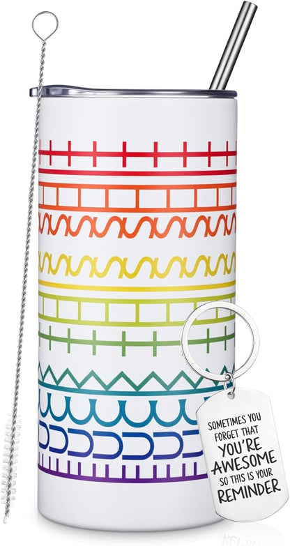 16 oz Funny Message Tumbler with Motivational Keychain Insulated Stainless Steel Coffee Travel Mug Cup with Lid and Straw White Elephant Gag Gift for Office Coworkers Besties (White)