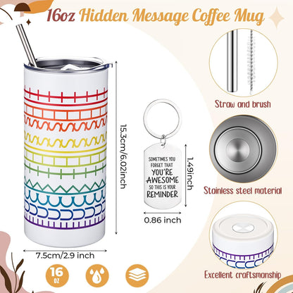 16 oz Funny Message Tumbler with Motivational Keychain Insulated Stainless Steel Coffee Travel Mug Cup with Lid and Straw White Elephant Gag Gift for Office Coworkers Besties (White)