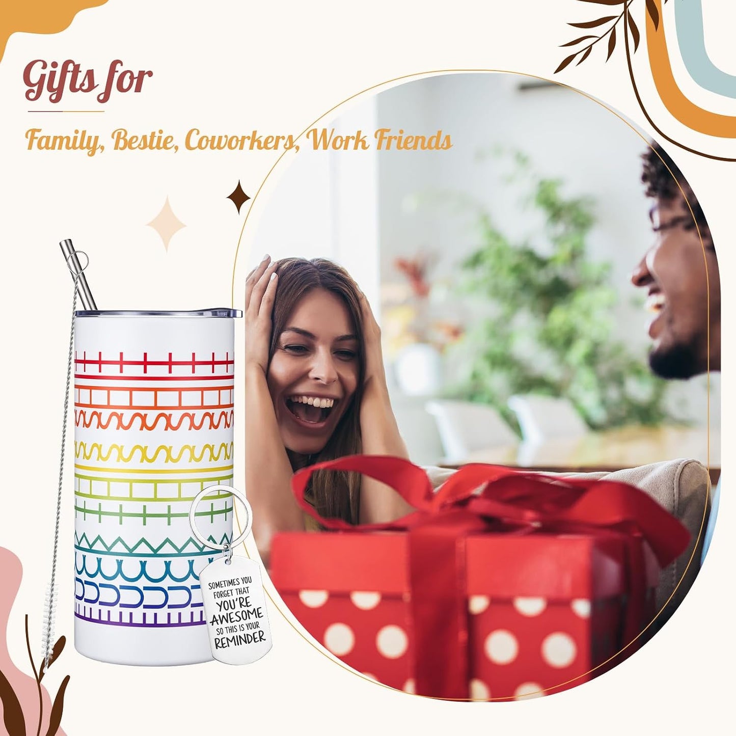 16 oz Funny Message Tumbler with Motivational Keychain Insulated Stainless Steel Coffee Travel Mug Cup with Lid and Straw White Elephant Gag Gift for Office Coworkers Besties (White)