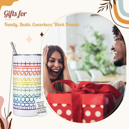 16 oz Funny Message Tumbler with Motivational Keychain Insulated Stainless Steel Coffee Travel Mug Cup with Lid and Straw White Elephant Gag Gift for Office Coworkers Besties (White)