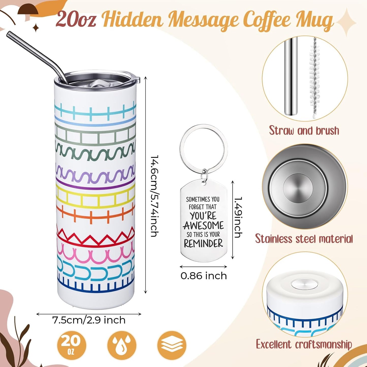 16 oz Funny Message Tumbler with Motivational Keychain Insulated Stainless Steel Coffee Travel Mug Cup with Lid and Straw White Elephant Gag Gift for Office Coworkers Besties (White)