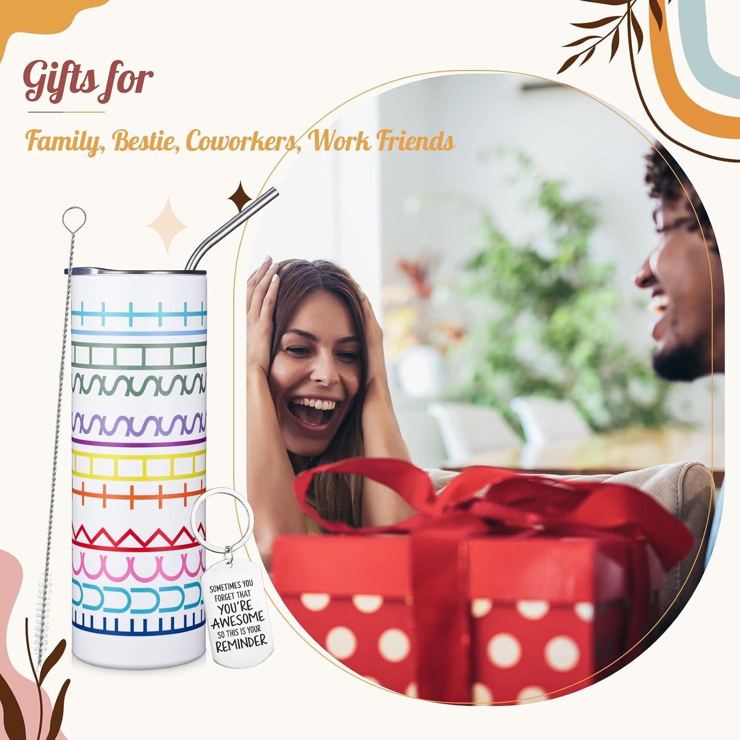 16 oz Funny Message Tumbler with Motivational Keychain Insulated Stainless Steel Coffee Travel Mug Cup with Lid and Straw White Elephant Gag Gift for Office Coworkers Besties (White)