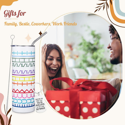 16 oz Funny Message Tumbler with Motivational Keychain Insulated Stainless Steel Coffee Travel Mug Cup with Lid and Straw White Elephant Gag Gift for Office Coworkers Besties (White)