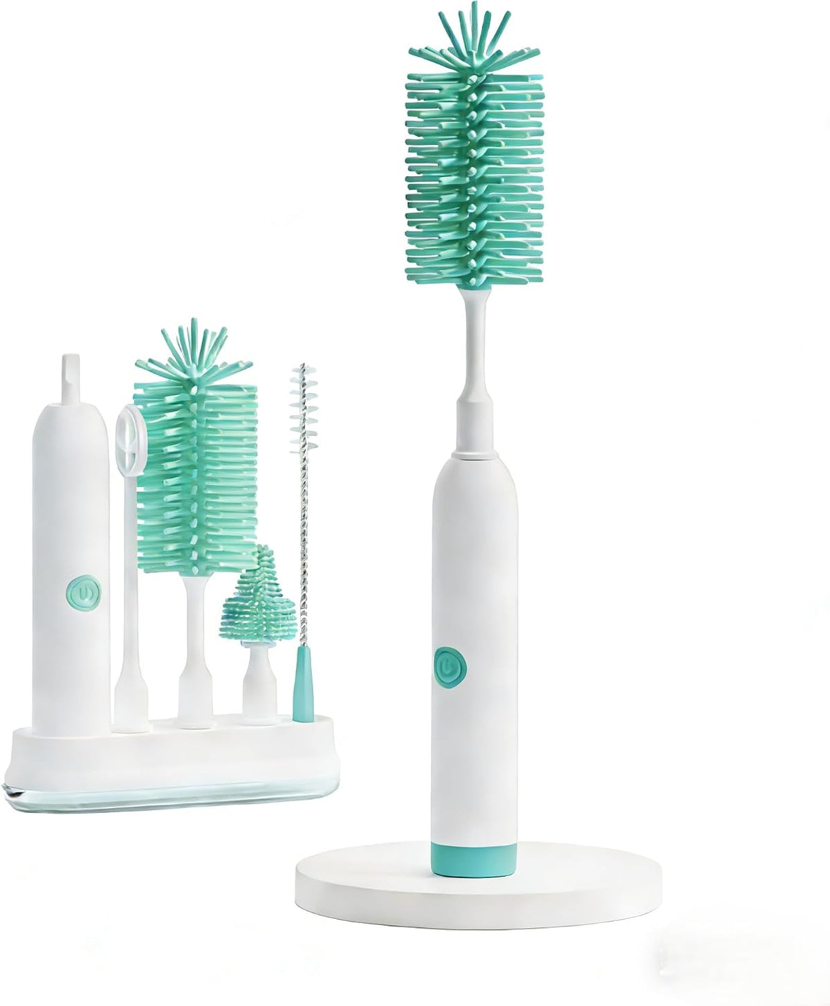 Rechargeable Electric Bottle Brush with Stand - 360° Spin Silicone Cleaner for Baby Bottles, Breast Pumps & Small Household Containers (Light Green)