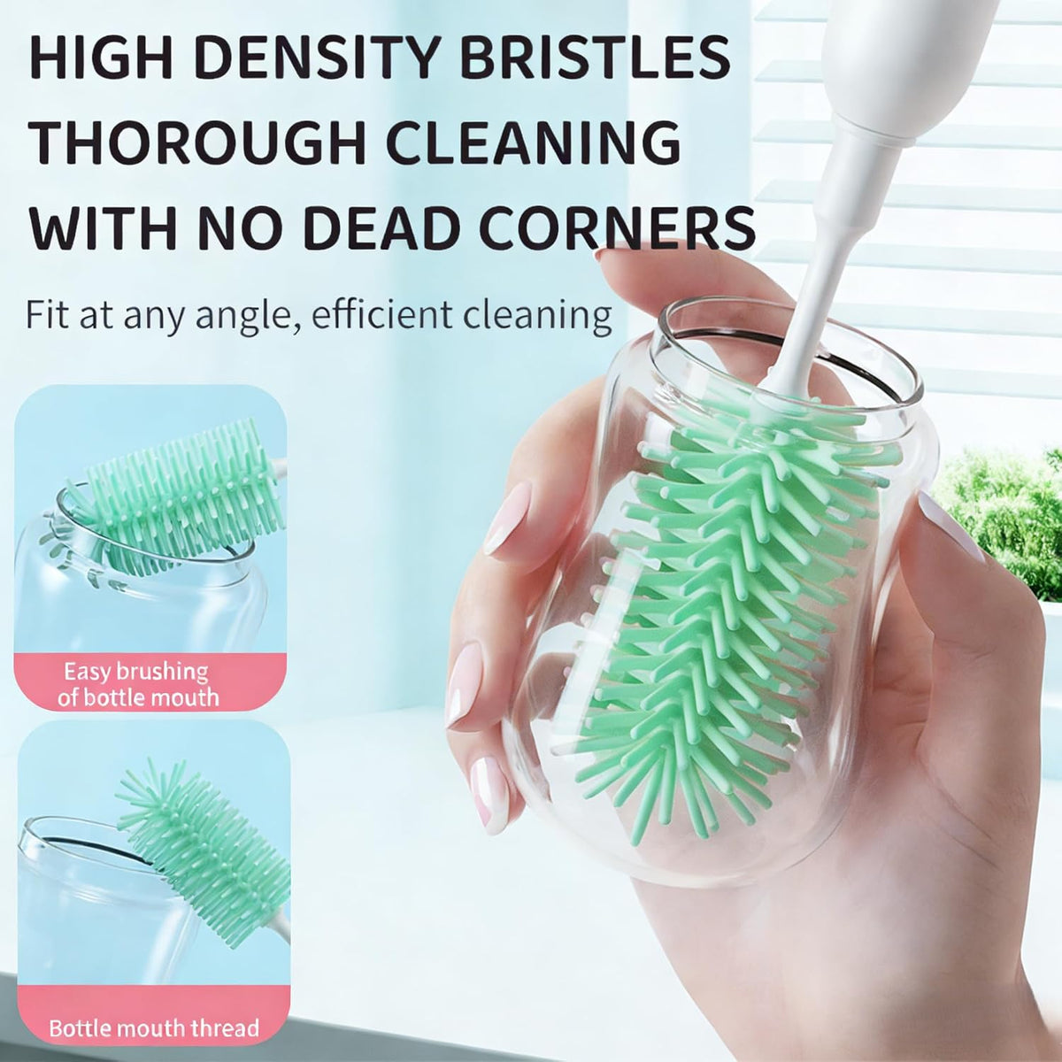 Rechargeable Electric Bottle Brush with Stand - 360° Spin Silicone Cleaner for Baby Bottles, Breast Pumps & Small Household Containers (Light Green)