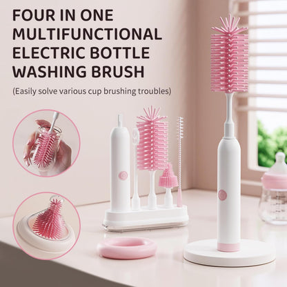 Rechargeable Electric Bottle Brush with Stand - 360° Spin Silicone Cleaner for Baby Bottles, Breast Pumps & Small Household Containers (Light Green)