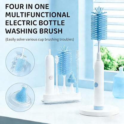 Rechargeable Electric Bottle Brush with Stand - 360° Spin Silicone Cleaner for Baby Bottles, Breast Pumps & Small Household Containers (Light Green)