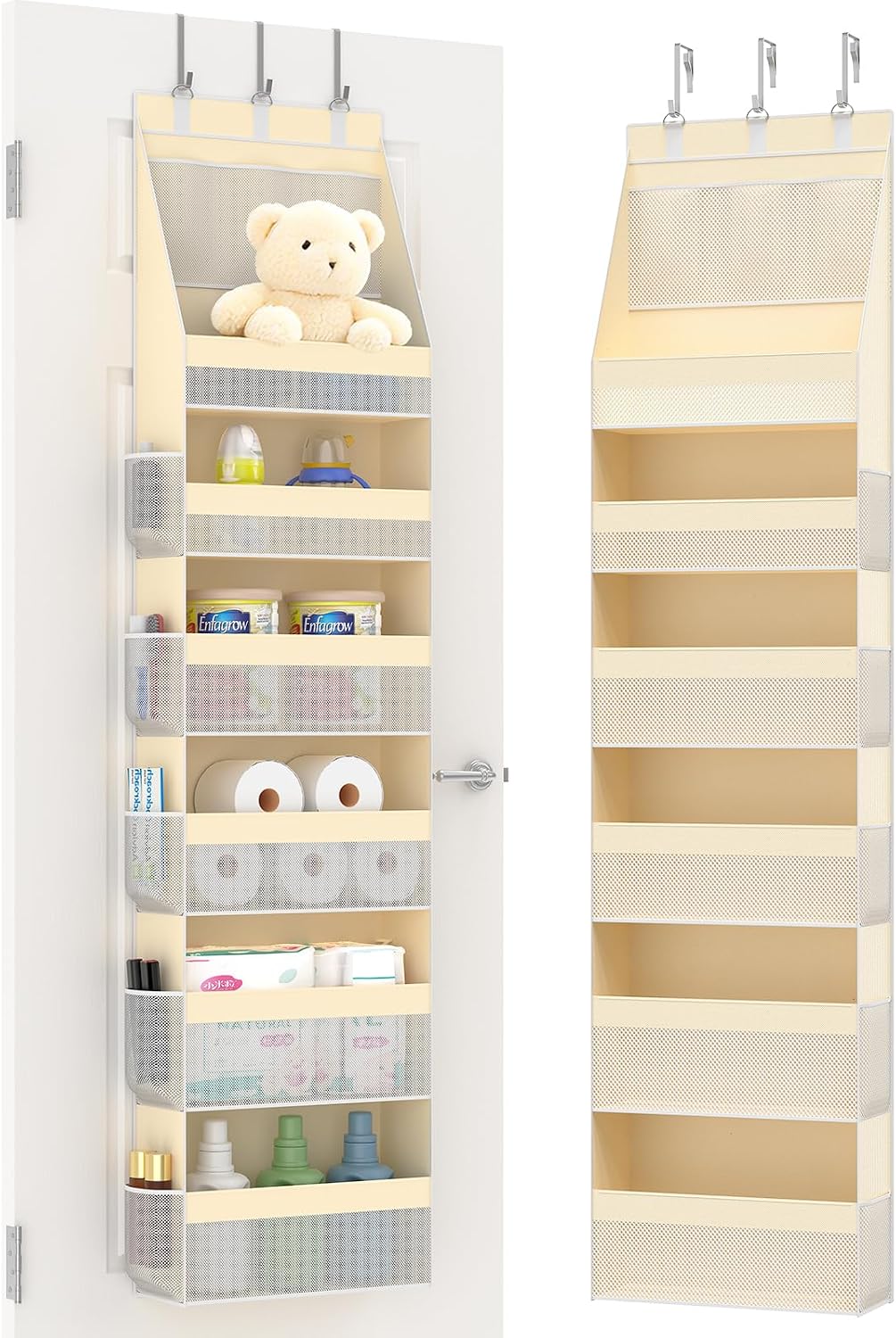 Over the Door Organizer, 6-Shelf Door Hanging Organizer with 13 Mesh Side Pockets, 55lbs Capacity Behind the Door Storage for Baby Nursery,Closet, Bathroom, Bedroom