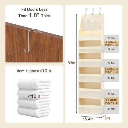 Over the Door Organizer, 6-Shelf Door Hanging Organizer with 13 Mesh Side Pockets, 55lbs Capacity Behind the Door Storage for Baby Nursery,Closet, Bathroom, Bedroom