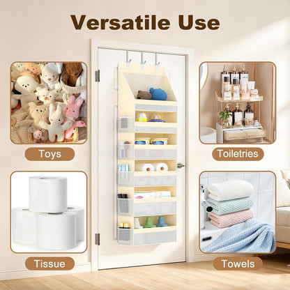 Over the Door Organizer, 6-Shelf Door Hanging Organizer with 13 Mesh Side Pockets, 55lbs Capacity Behind the Door Storage for Baby Nursery,Closet, Bathroom, Bedroom