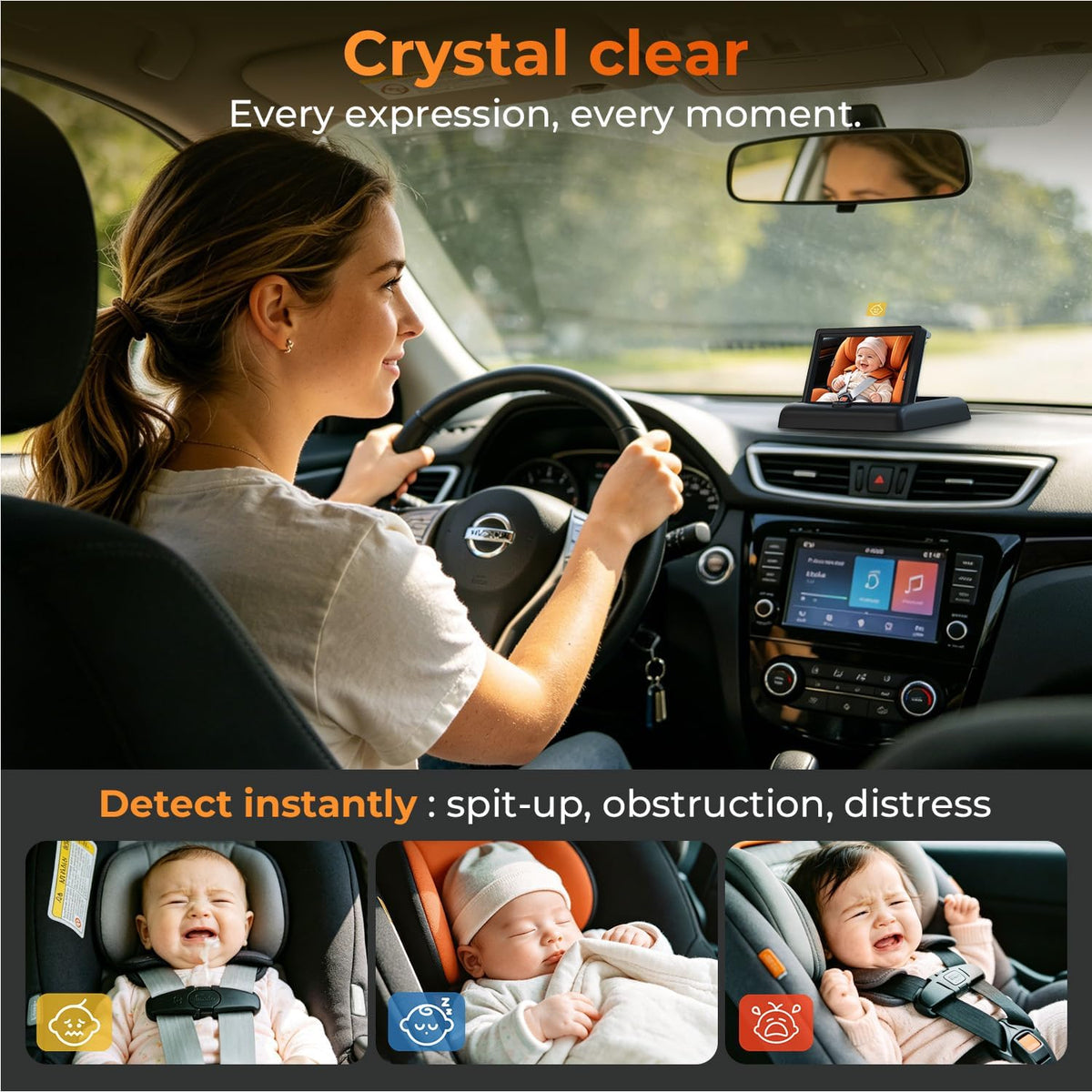 Baby Car Camera, Easy Install, 1080p Clear View, Reliable Design