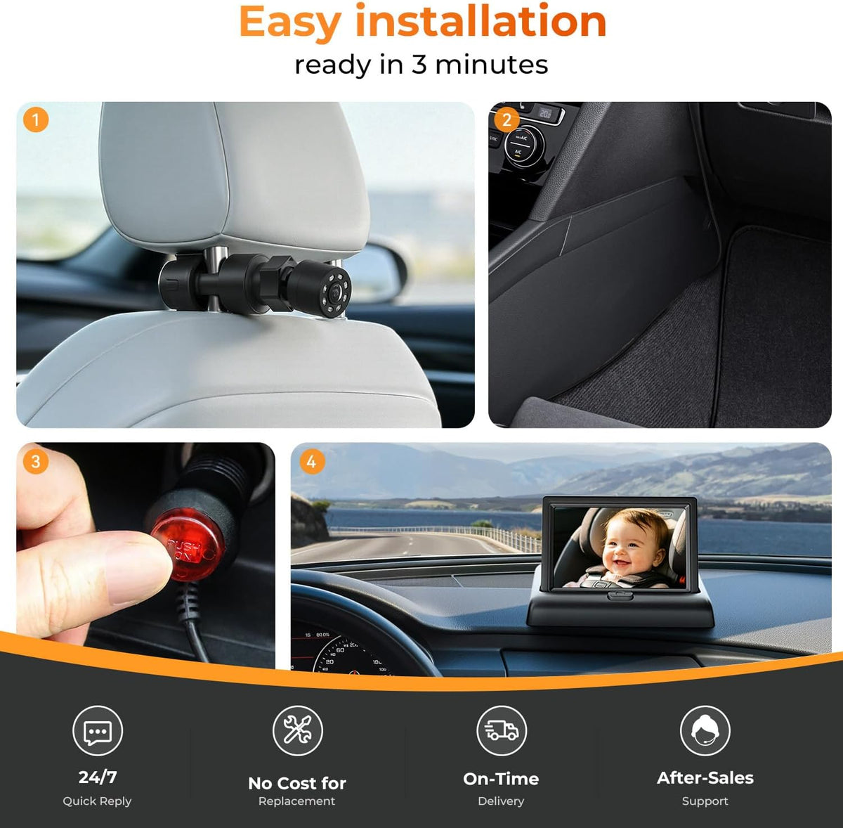Baby Car Camera, Easy Install, 1080p Clear View, Reliable Design