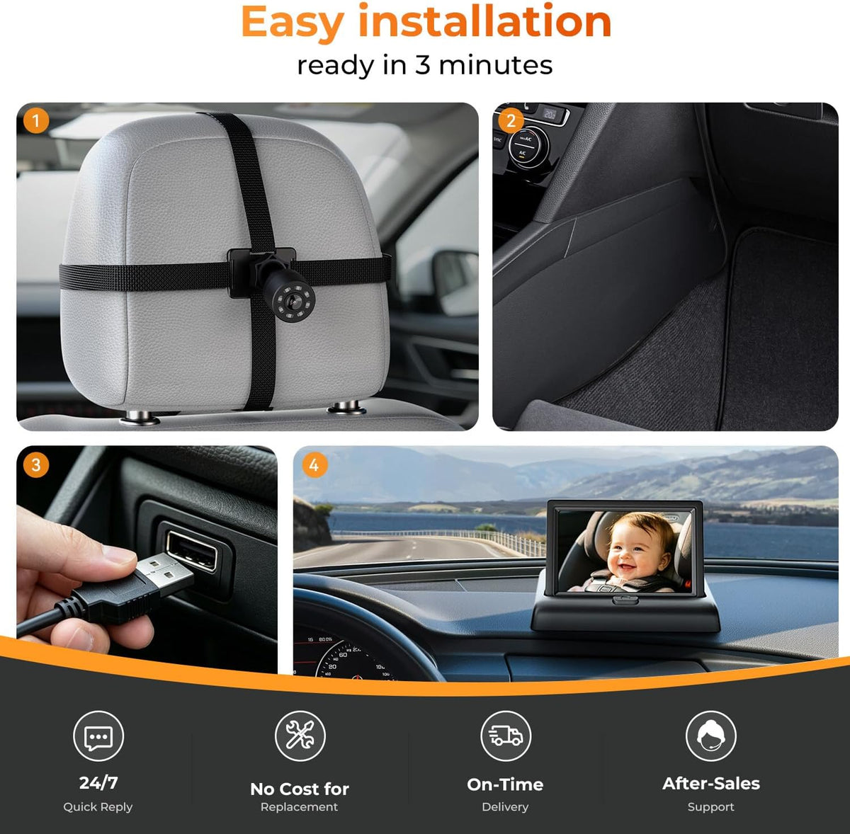 Baby Car Camera, Easy Install, 1080p Clear View, Reliable Design