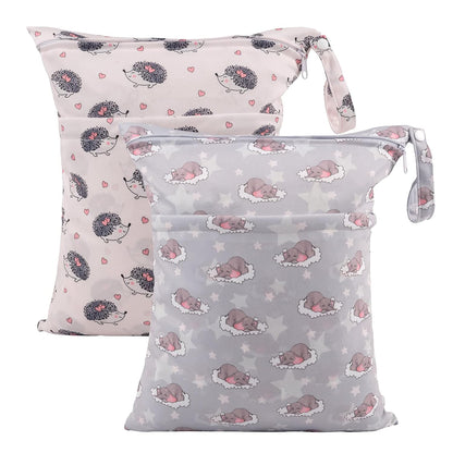 ALVA 2pcs Cloth Diaper Wet Dry Bags Waterproof Reusable with Two Zippered Pockets Travel Beach Pool Daycare Soiled Baby Items Yoga Gym Bag for Swimsuits or Wet Clothes 2LM05 - Colors B