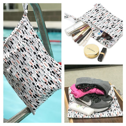 ALVA 2pcs Cloth Diaper Wet Dry Bags Waterproof Reusable with Two Zippered Pockets Travel Beach Pool Daycare Soiled Baby Items Yoga Gym Bag for Swimsuits or Wet Clothes 2LM05 - Colors B