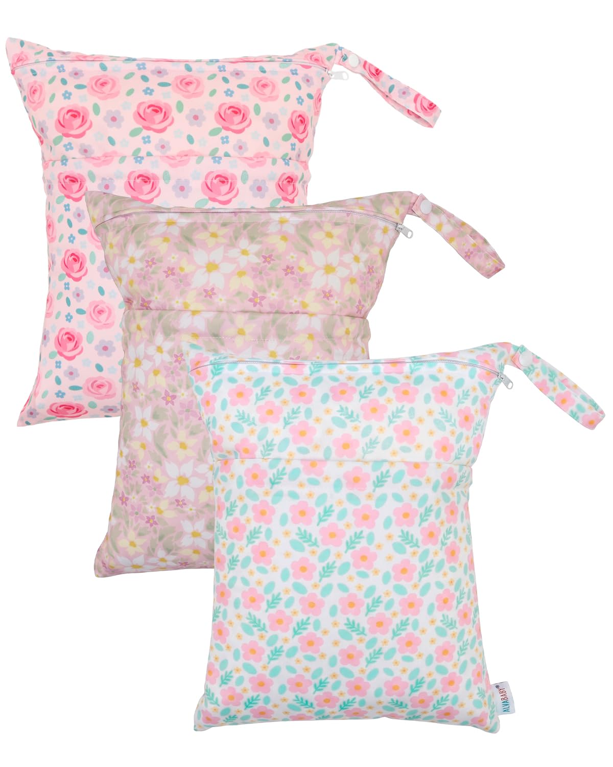 ALVA 2pcs Cloth Diaper Wet Dry Bags Waterproof Reusable with Two Zippered Pockets Travel Beach Pool Daycare Soiled Baby Items Yoga Gym Bag for Swimsuits or Wet Clothes 2LM05 - Colors B