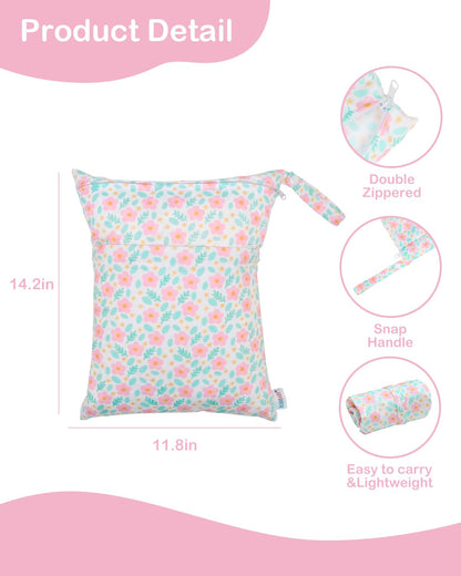 ALVA 2pcs Cloth Diaper Wet Dry Bags Waterproof Reusable with Two Zippered Pockets Travel Beach Pool Daycare Soiled Baby Items Yoga Gym Bag for Swimsuits or Wet Clothes 2LM05 - Colors B