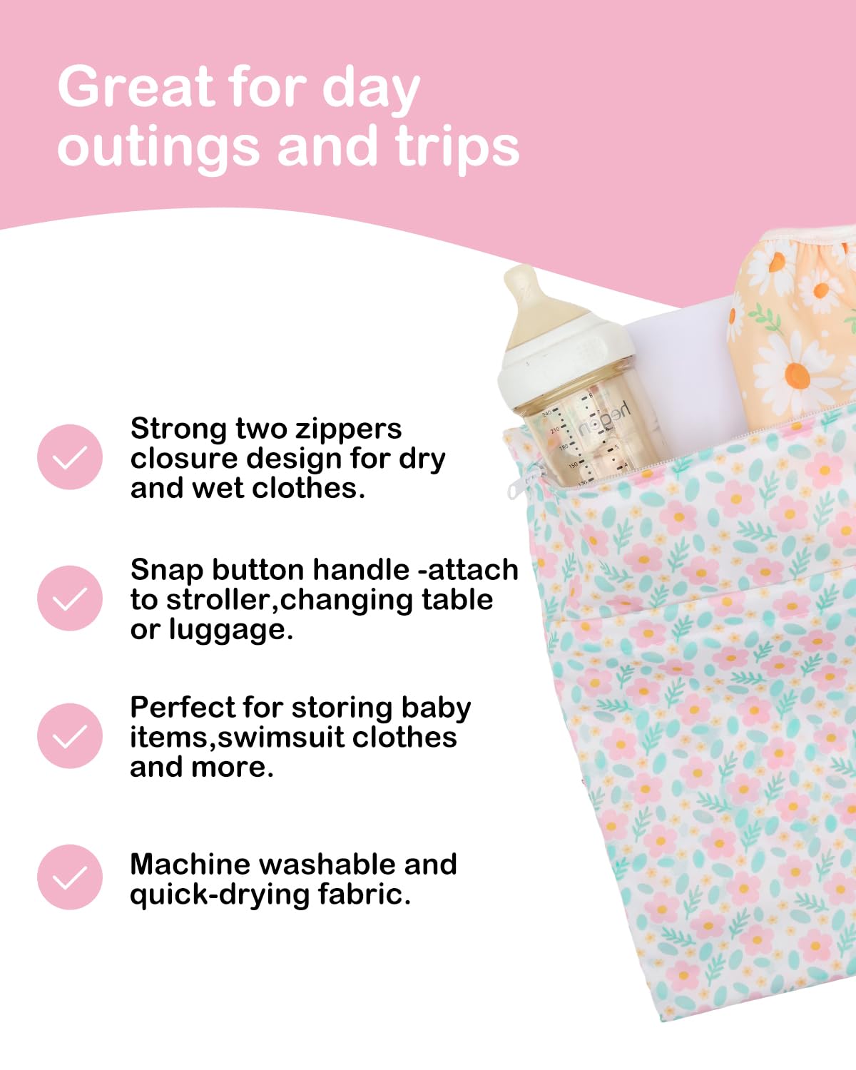 ALVA 2pcs Cloth Diaper Wet Dry Bags Waterproof Reusable with Two Zippered Pockets Travel Beach Pool Daycare Soiled Baby Items Yoga Gym Bag for Swimsuits or Wet Clothes 2LM05 - Colors B