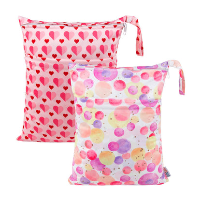 ALVA 2pcs Cloth Diaper Wet Dry Bags Waterproof Reusable with Two Zippered Pockets Travel Beach Pool Daycare Soiled Baby Items Yoga Gym Bag for Swimsuits or Wet Clothes 2LM05 - Colors B
