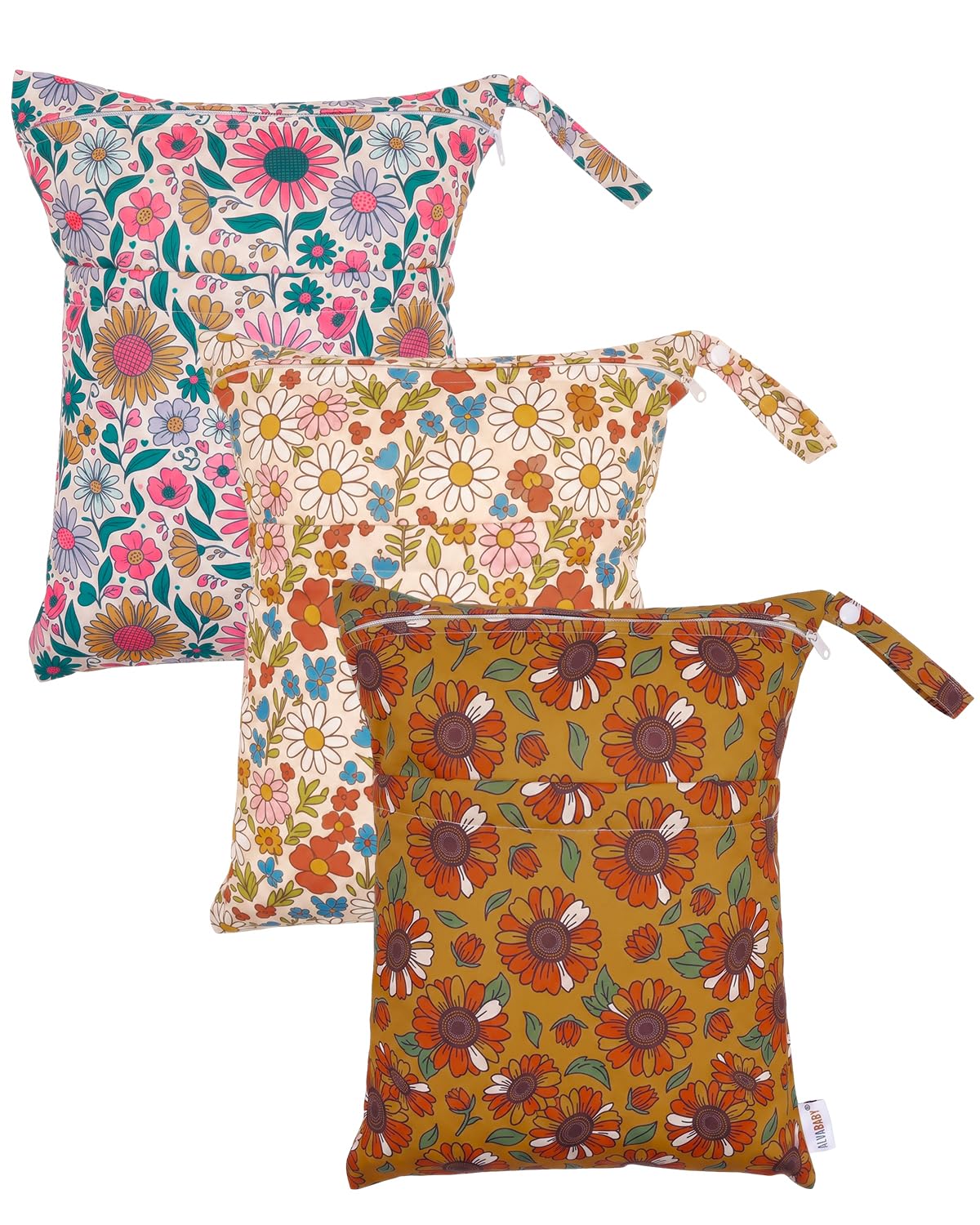 ALVA 2pcs Cloth Diaper Wet Dry Bags Waterproof Reusable with Two Zippered Pockets Travel Beach Pool Daycare Soiled Baby Items Yoga Gym Bag for Swimsuits or Wet Clothes 2LM05 - Colors B